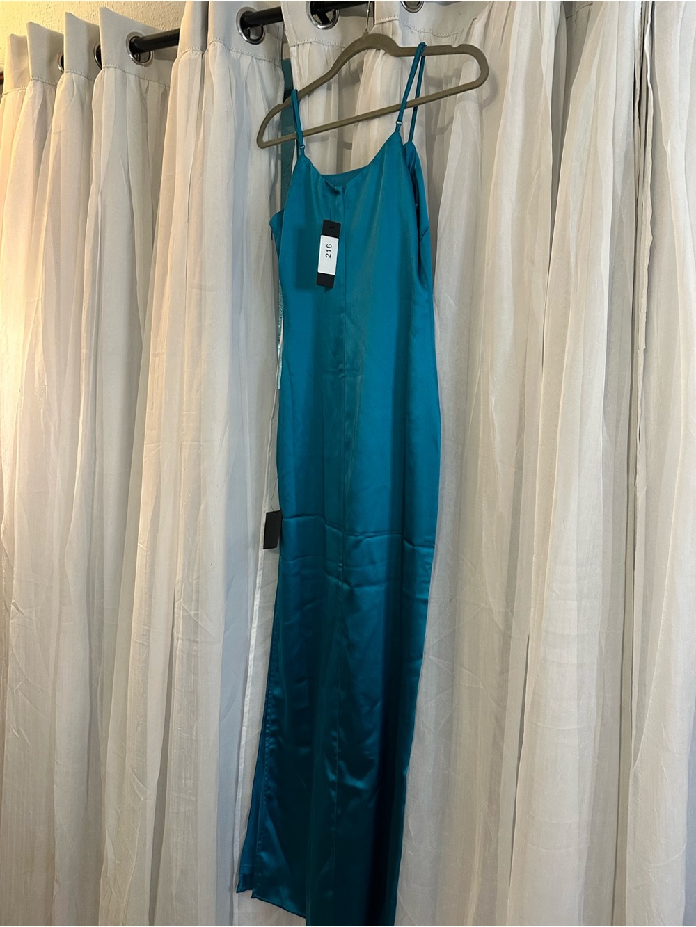 Lulu's Teal Maxi Dress with side slit and adjustable straps. Lined. - Picture 4 of 11